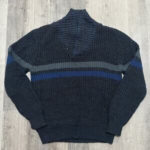 VTG Knights Of The Round Table Striped Knit Shawl Collar Pull Over Mens Sweater